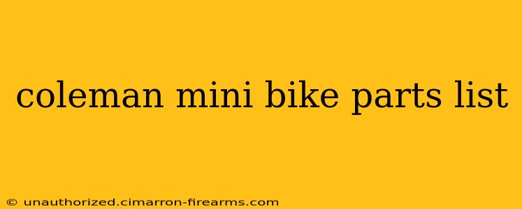 coleman mini bike parts list