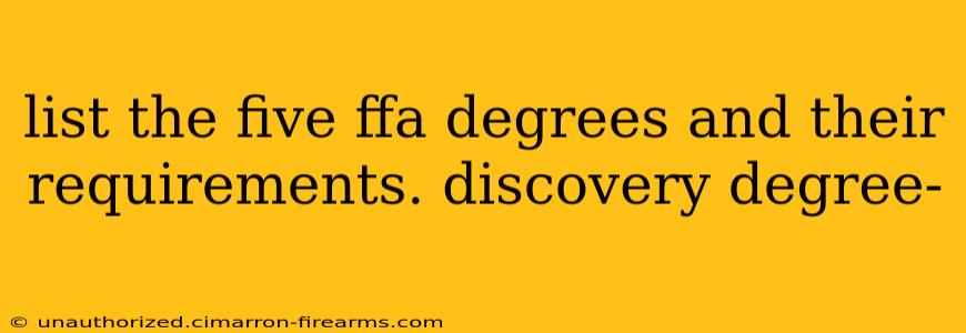 list the five ffa degrees and their requirements. discovery degree-